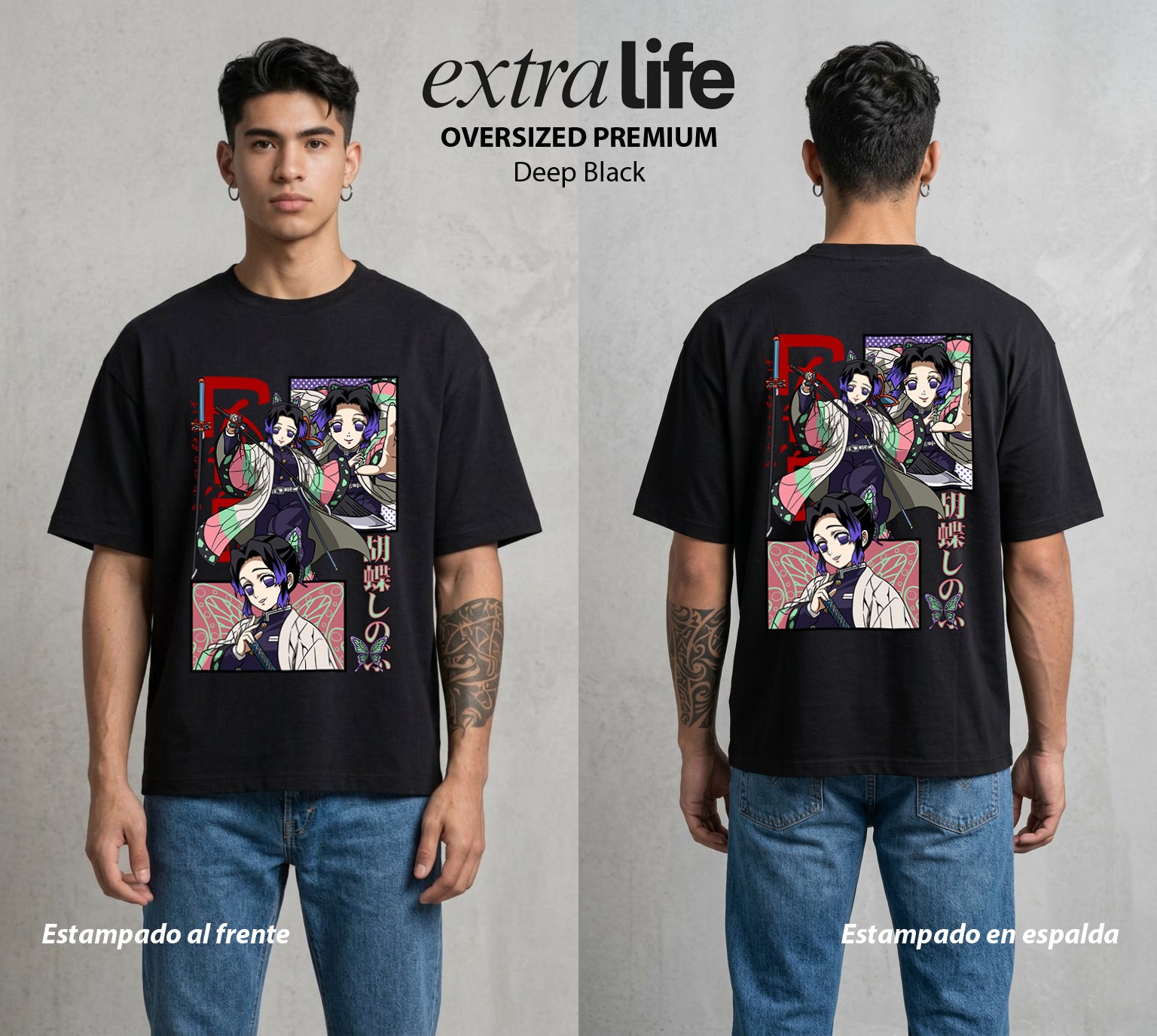 Cazadores de la Noche | Alas del Veneno #01191 - Playera Oversized Premium | Deep Black - Foto en modelo
