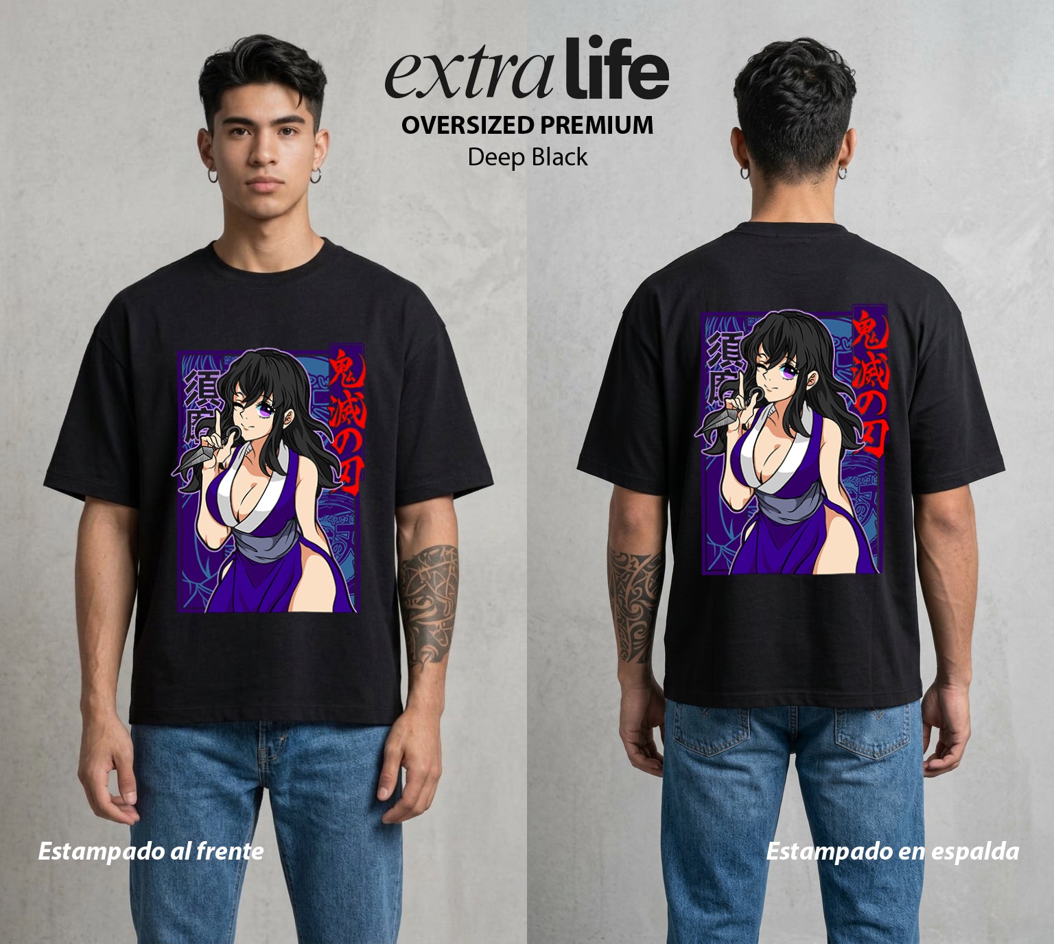 Cazadores de la Noche | La Kunoichi del Entretenimiento #01194 - Playera Oversized Premium | Deep Black - Foto en modelo