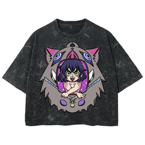 Playera streetwear premium de anime y gaming ExtraLife MX, corte boxy deluxe mineral wash heavyweight en color Acid Wash, moda urbana mexicana de culto.