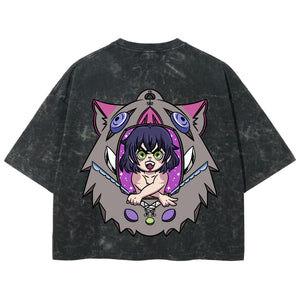 Playera streetwear premium de anime y gaming ExtraLife MX, corte boxy deluxe mineral wash heavyweight en color Acid Wash, moda urbana mexicana de culto.