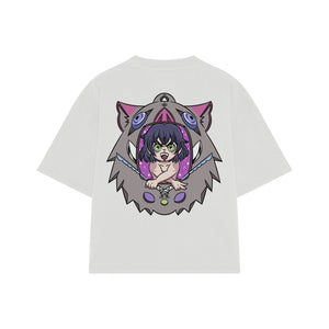 Playera streetwear premium de anime y gaming ExtraLife MX, corte boxy oversized drop shoulder heavyweight en color Deep Black y Off-White, moda urbana mexicana de culto.