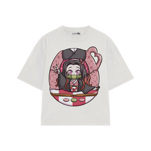 Playera streetwear premium de anime y gaming ExtraLife MX, corte boxy oversized drop shoulder heavyweight en color Deep Black y Off-White, moda urbana mexicana de culto.