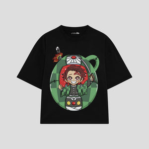 Playera streetwear premium de anime y gaming ExtraLife MX, corte boxy oversized drop shoulder heavyweight en color Deep Black y Off-White, moda urbana mexicana de culto.