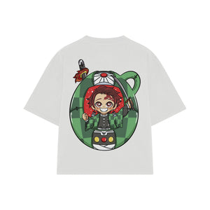 Playera streetwear premium de anime y gaming ExtraLife MX, corte boxy oversized drop shoulder heavyweight en color Deep Black y Off-White, moda urbana mexicana de culto.