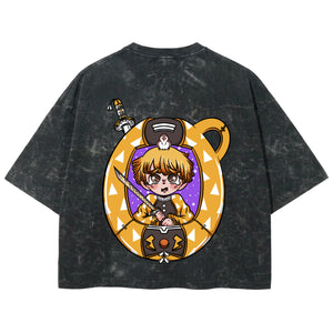 Playera streetwear premium de anime y gaming ExtraLife MX, corte boxy deluxe mineral wash heavyweight en color Acid Wash, moda urbana mexicana de culto.