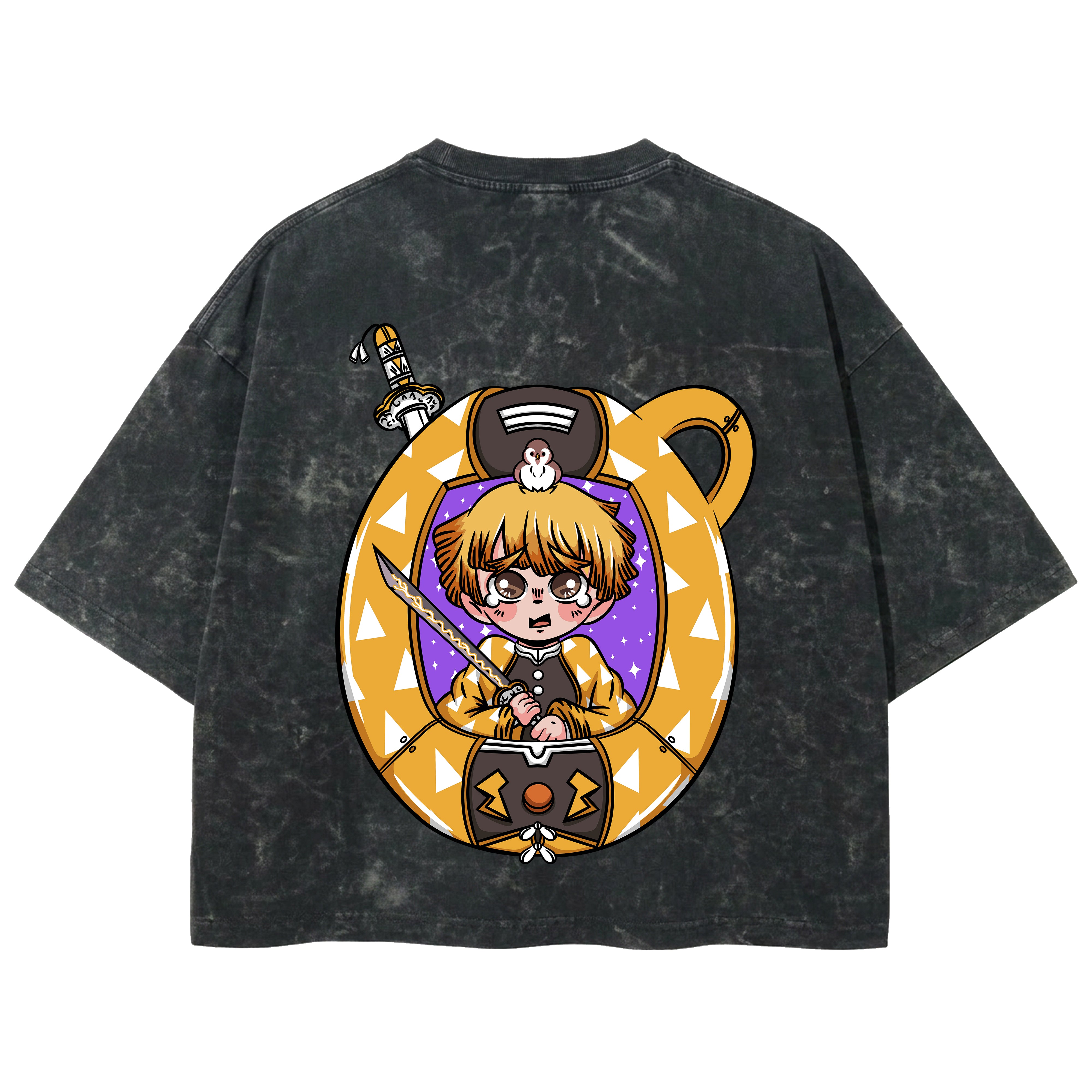 Playera streetwear premium de anime y gaming ExtraLife MX, corte boxy deluxe mineral wash heavyweight en color Acid Wash, moda urbana mexicana de culto.