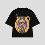 Playera streetwear premium de anime y gaming ExtraLife MX, corte boxy oversized drop shoulder heavyweight en color Deep Black y Off-White, moda urbana mexicana de culto.