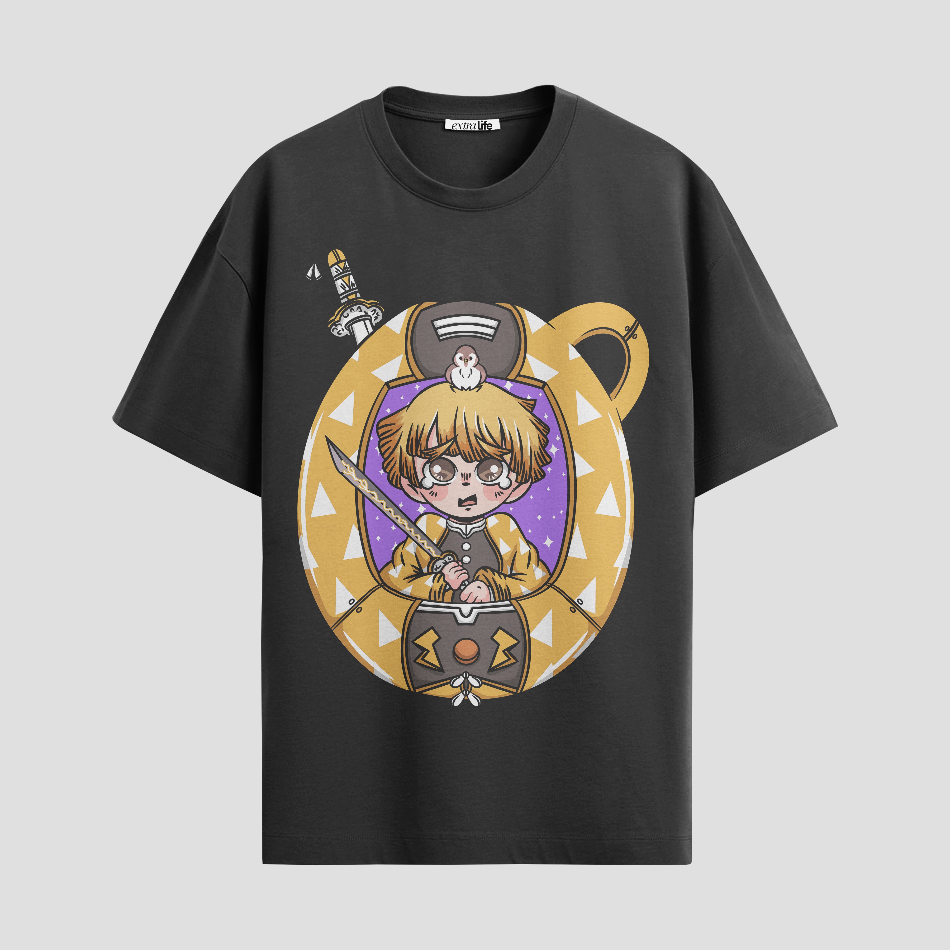 Playera urbana de anime y gaming ExtraLife MX, corte Standard Fit unisex ligero y transpirable en color Deep Black y Pure White, ropa de uso diario para gym y casual.