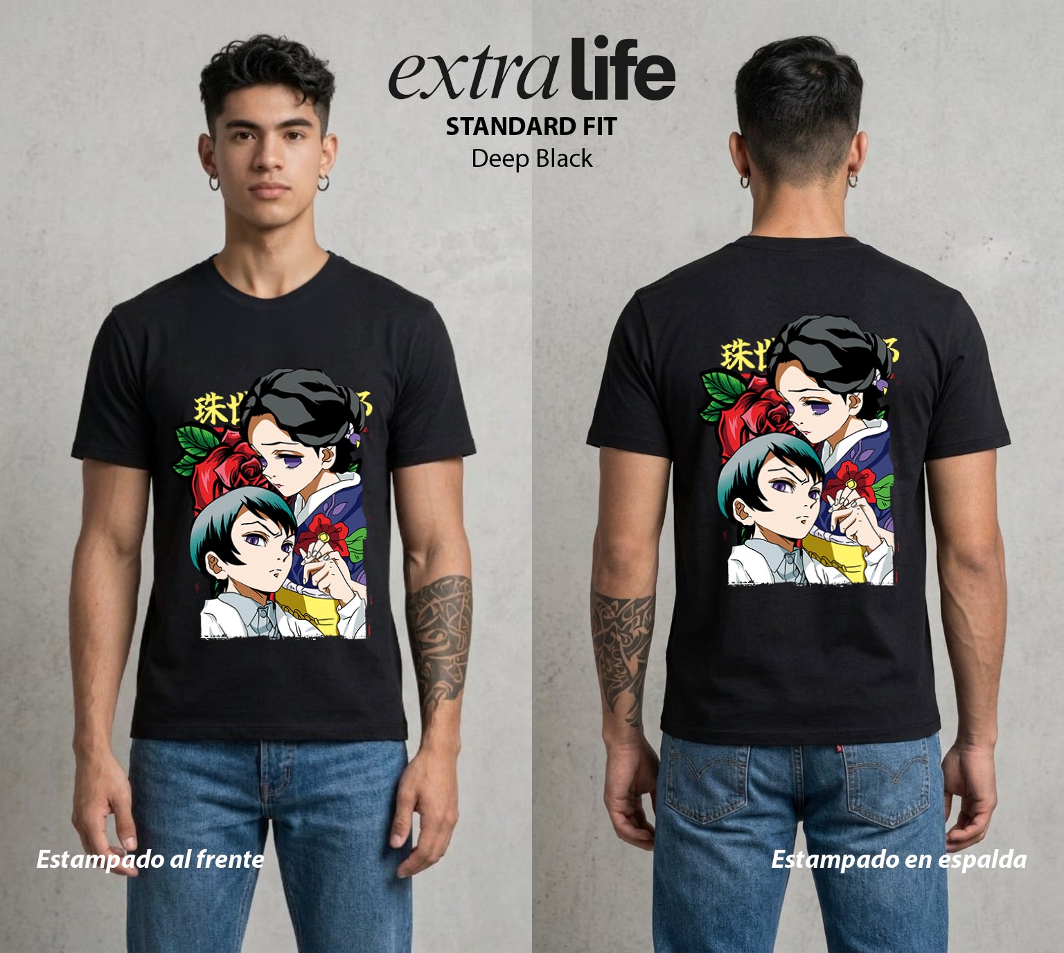 Cazadores de la Noche | Amor y Medicina #01199 - Playera Standard Fit | Deep Black - Foto en modelo