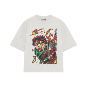 Playera streetwear premium de anime y gaming ExtraLife MX, corte boxy oversized drop shoulder heavyweight en color Deep Black y Off-White, moda urbana mexicana de culto.