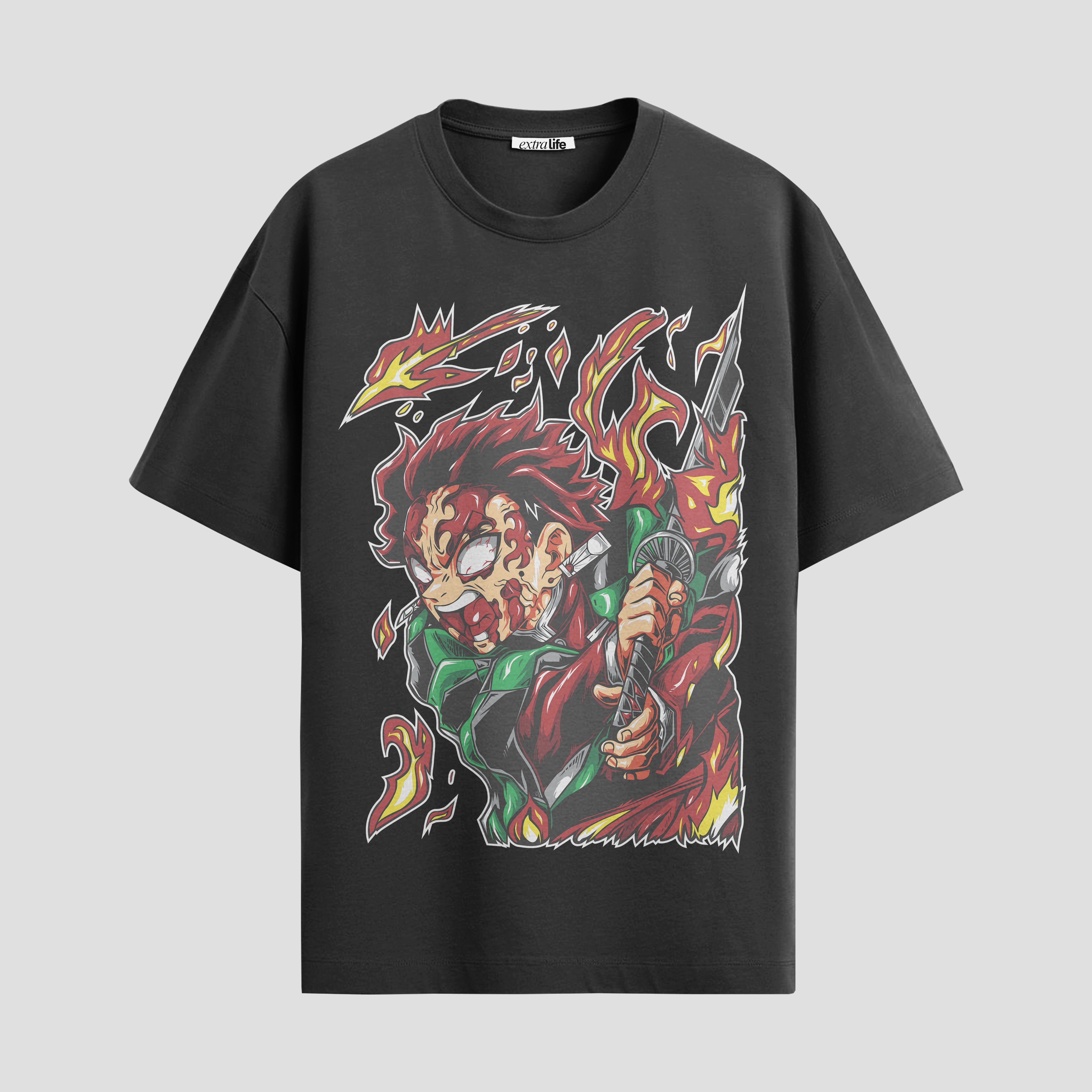Playera urbana de anime y gaming ExtraLife MX, corte Standard Fit unisex ligero y transpirable en color Deep Black y Pure White, ropa de uso diario para gym y casual.