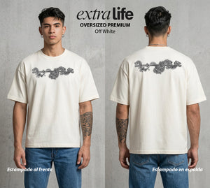 Cazadores de la Noche | Agua y Fuego del Sol #01203 - Playera Oversized Premium | Off White - Foto en modelo