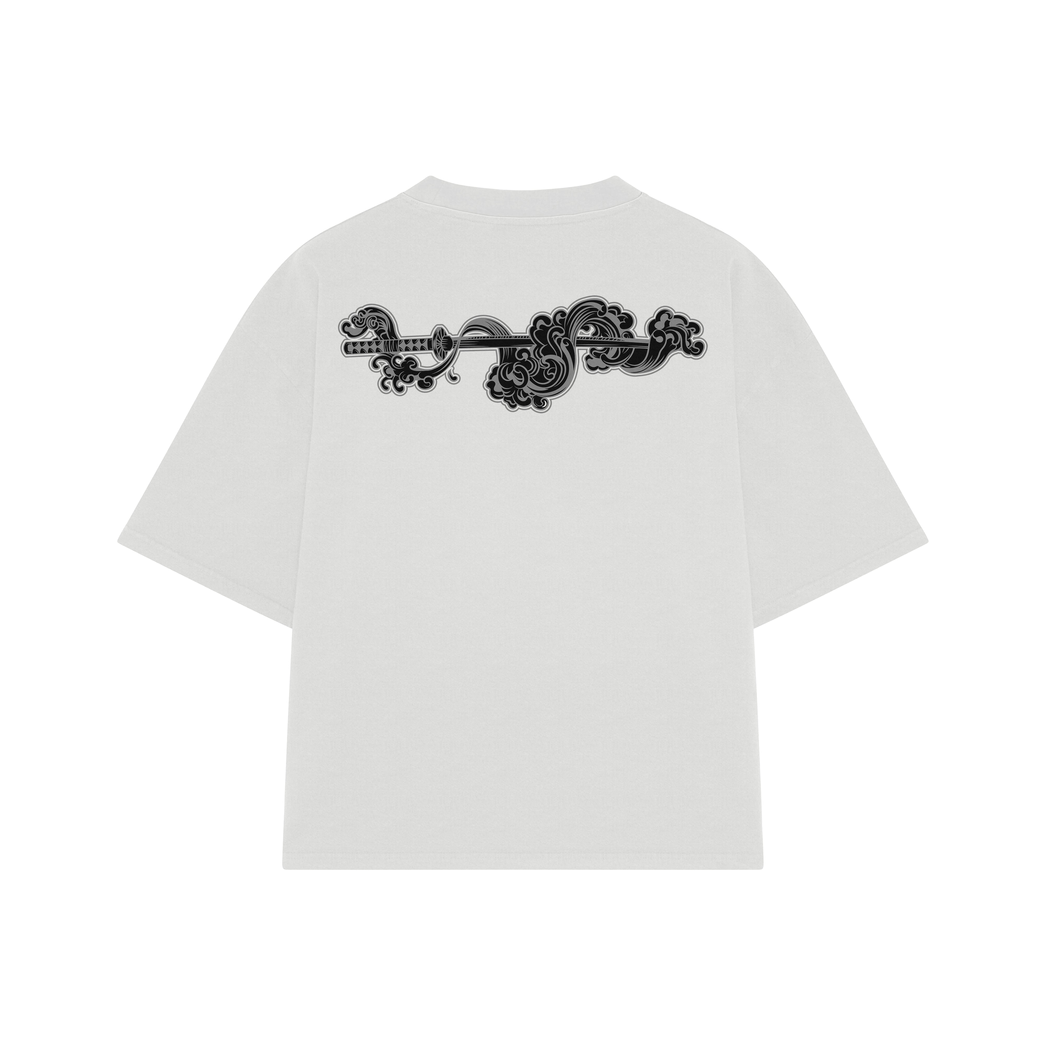 Playera streetwear premium de anime y gaming ExtraLife MX, corte boxy oversized drop shoulder heavyweight en color Deep Black y Off-White, moda urbana mexicana de culto.