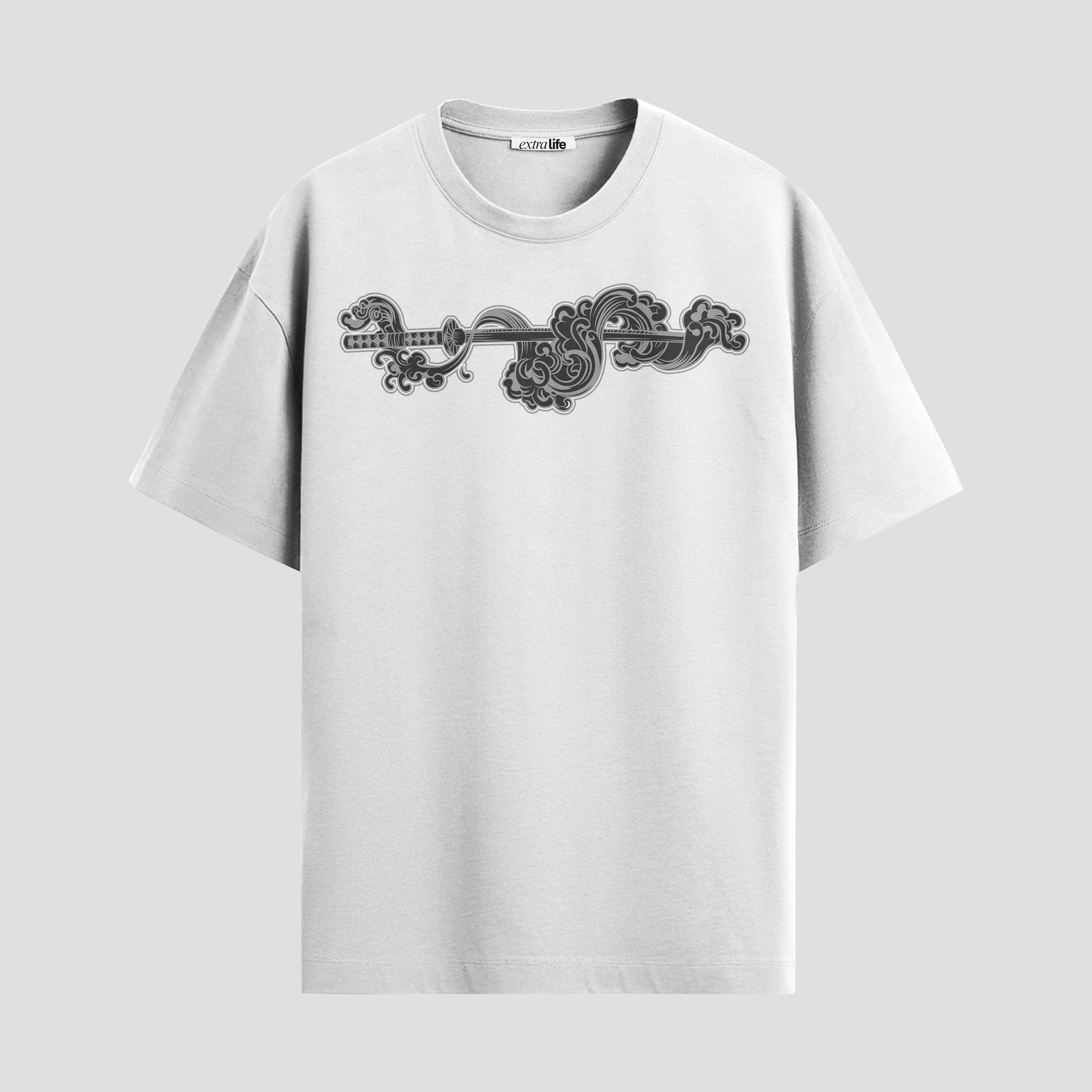 Playera urbana de anime y gaming ExtraLife MX, corte Standard Fit unisex ligero y transpirable en color Deep Black y Pure White, ropa de uso diario para gym y casual.