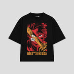 Playera streetwear premium de anime y gaming ExtraLife MX, corte boxy oversized drop shoulder heavyweight en color Deep Black y Off-White, moda urbana mexicana de culto.