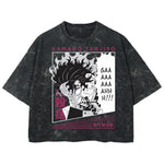 Playera streetwear premium de anime y gaming ExtraLife MX, corte boxy deluxe mineral wash heavyweight en color Acid Wash, moda urbana mexicana de culto.