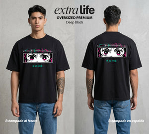 Cazadores de la Noche | El Filo del Agua #01207 - Playera Oversized Premium | Deep Black - Foto en modelo