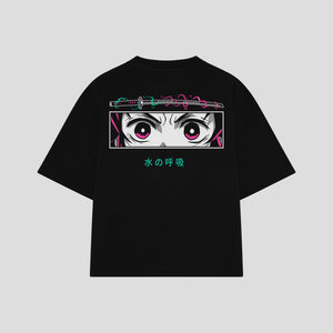 Playera streetwear premium de anime y gaming ExtraLife MX, corte boxy oversized drop shoulder heavyweight en color Deep Black y Off-White, moda urbana mexicana de culto.