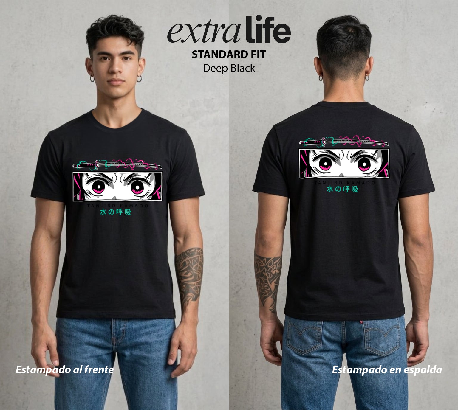 Cazadores de la Noche | El Filo del Agua #01207 - Playera Standard Fit | Deep Black - Foto en modelo