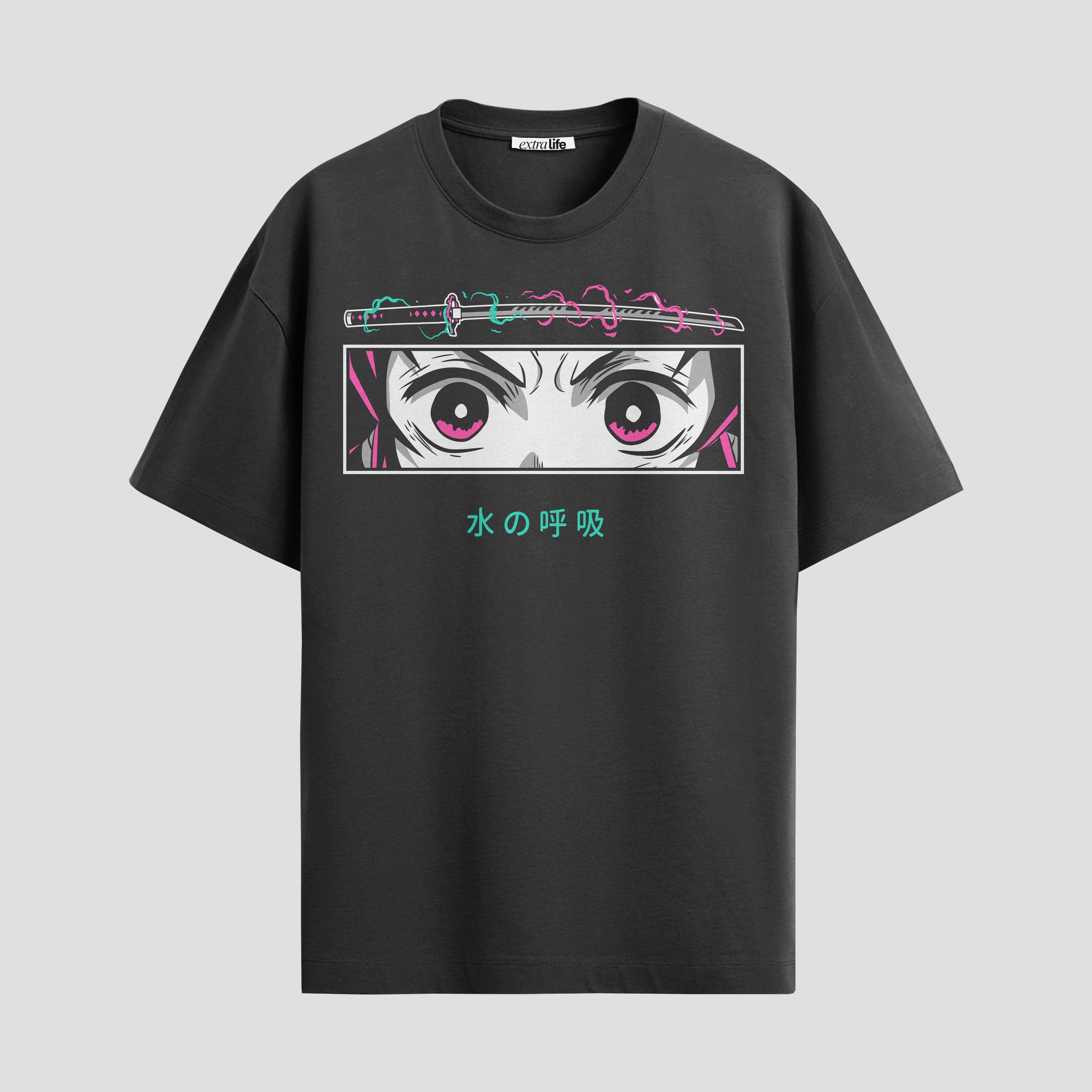 Playera urbana de anime y gaming ExtraLife MX, corte Standard Fit unisex ligero y transpirable en color Deep Black y Pure White, ropa de uso diario para gym y casual.