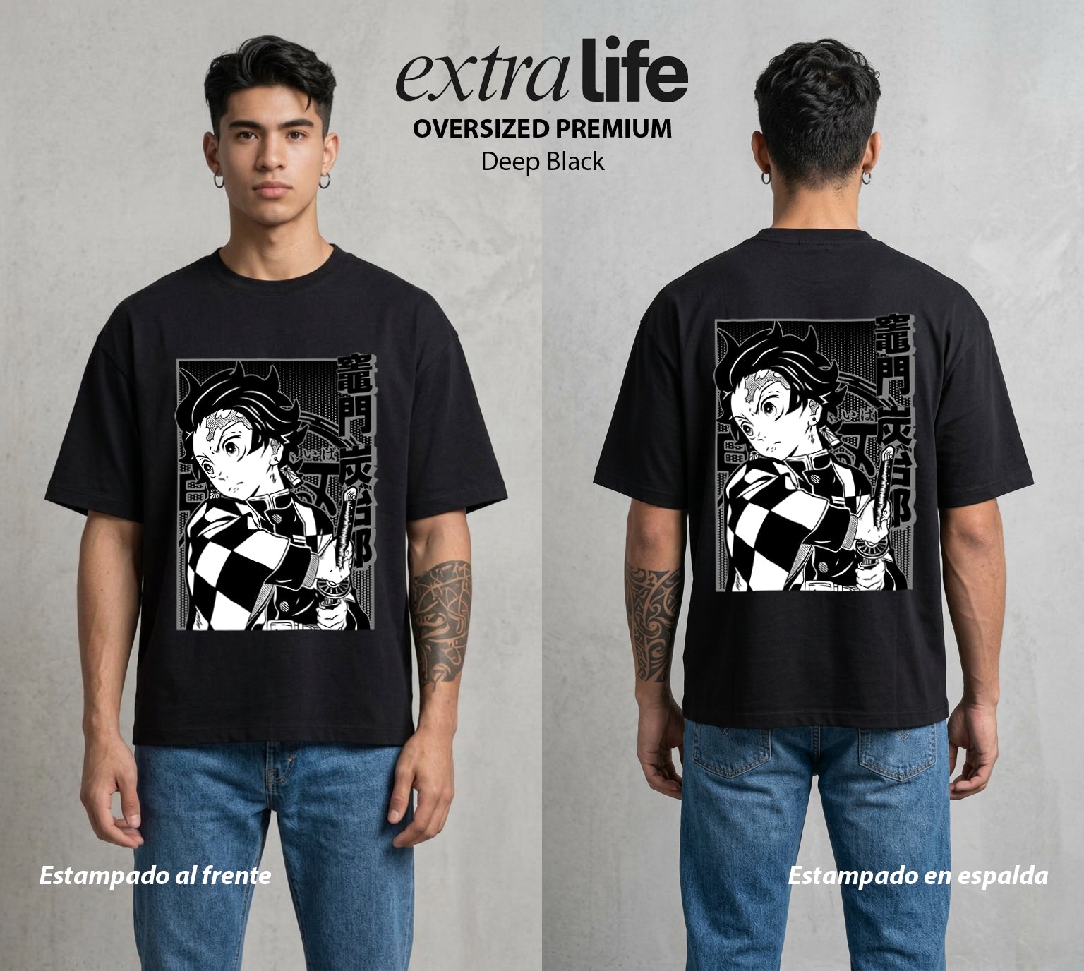 Cazadores de la Noche | El Cazador del Agua #01208 - Playera Oversized Premium | Deep Black - Foto en modelo