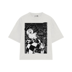Playera streetwear premium de anime y gaming ExtraLife MX, corte boxy oversized drop shoulder heavyweight en color Deep Black y Off-White, moda urbana mexicana de culto.