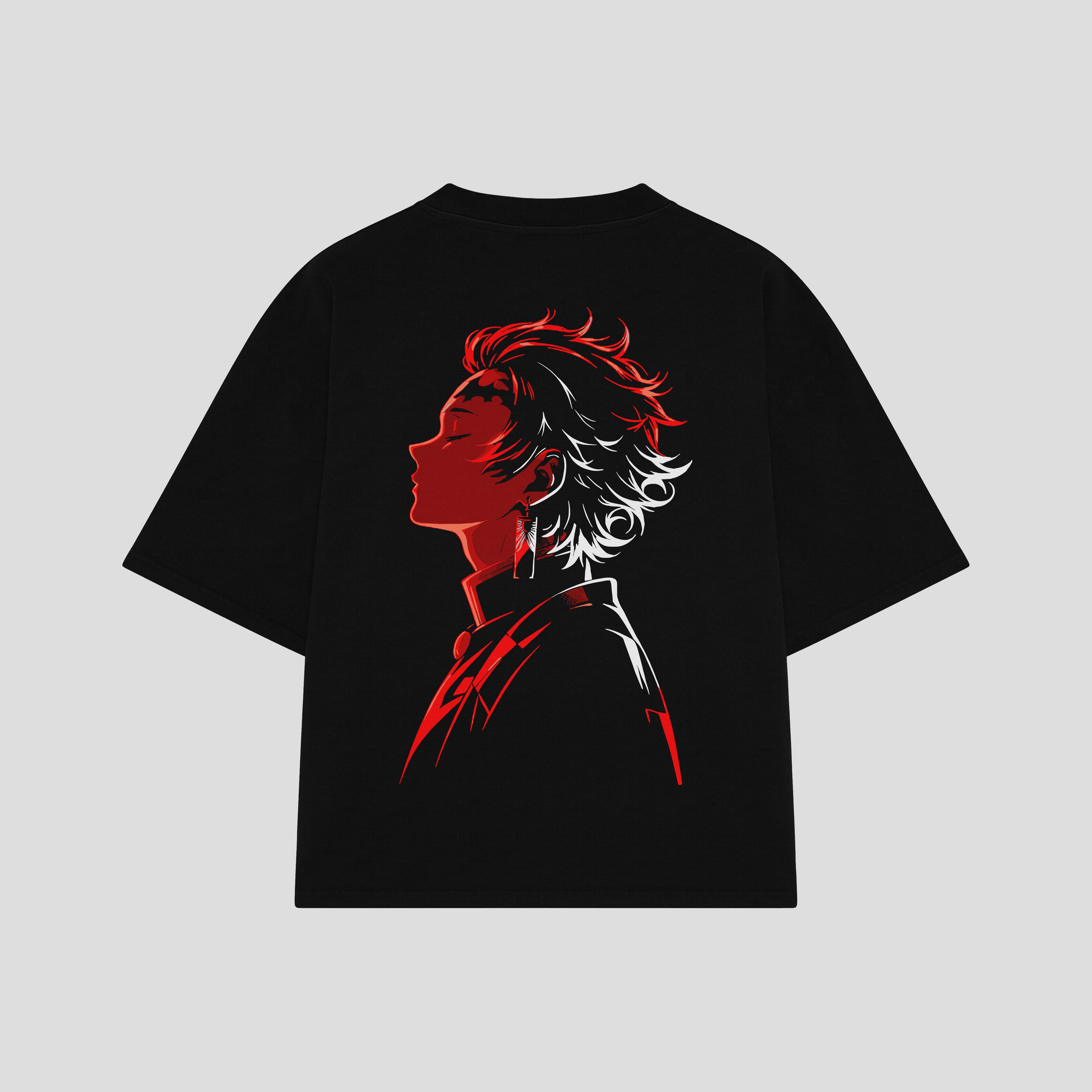 Playera streetwear premium de anime y gaming ExtraLife MX, corte boxy oversized drop shoulder heavyweight en color Deep Black y Off-White, moda urbana mexicana de culto.