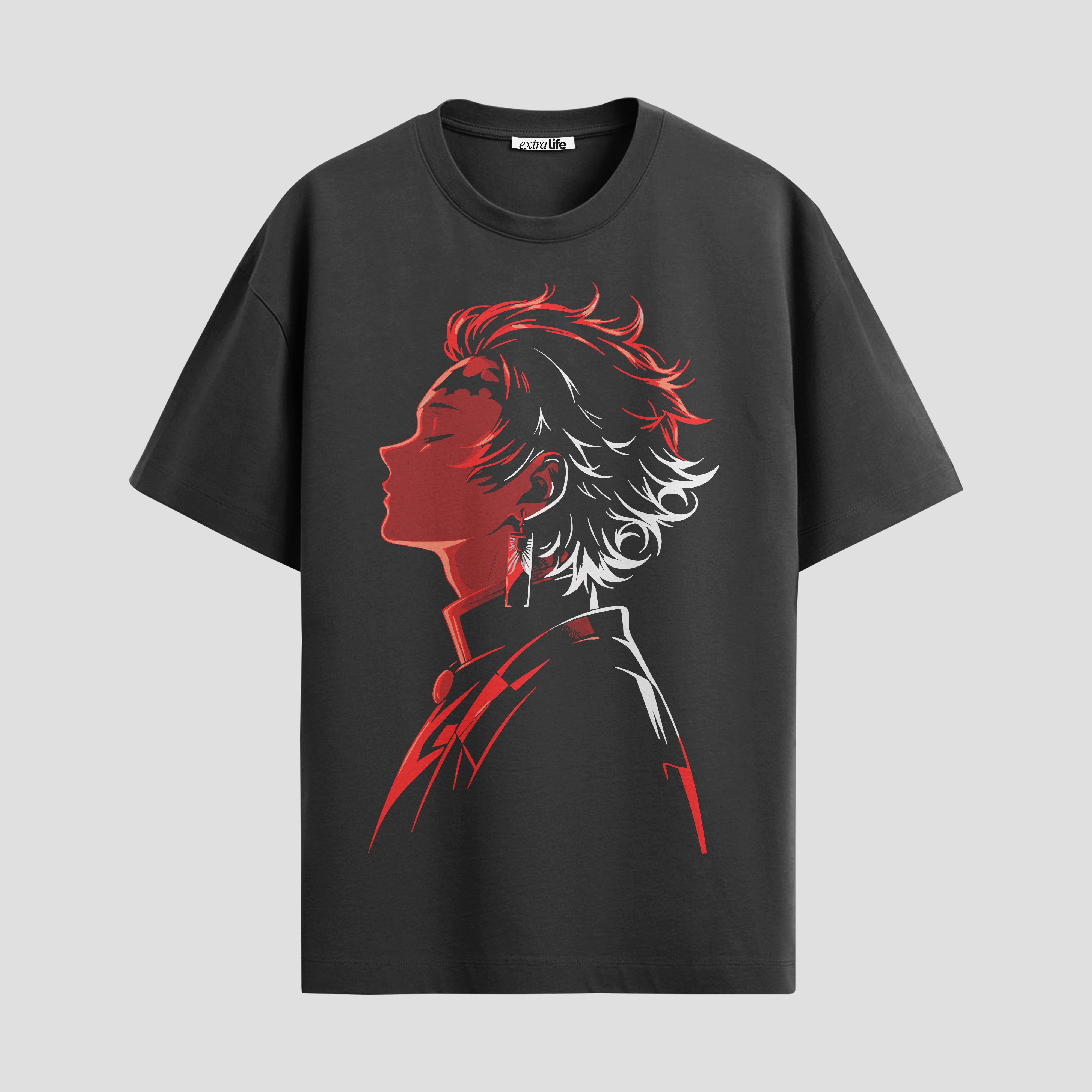 Playera urbana de anime y gaming ExtraLife MX, corte Standard Fit unisex ligero y transpirable en color Deep Black y Pure White, ropa de uso diario para gym y casual.