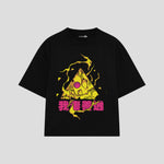 Playera streetwear premium de anime y gaming ExtraLife MX, corte boxy oversized drop shoulder heavyweight en color Deep Black y Off-White, moda urbana mexicana de culto.