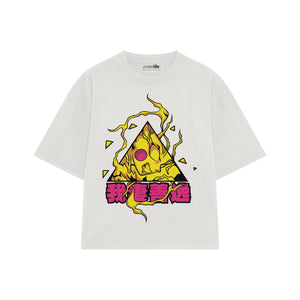 Playera streetwear premium de anime y gaming ExtraLife MX, corte boxy oversized drop shoulder heavyweight en color Deep Black y Off-White, moda urbana mexicana de culto.