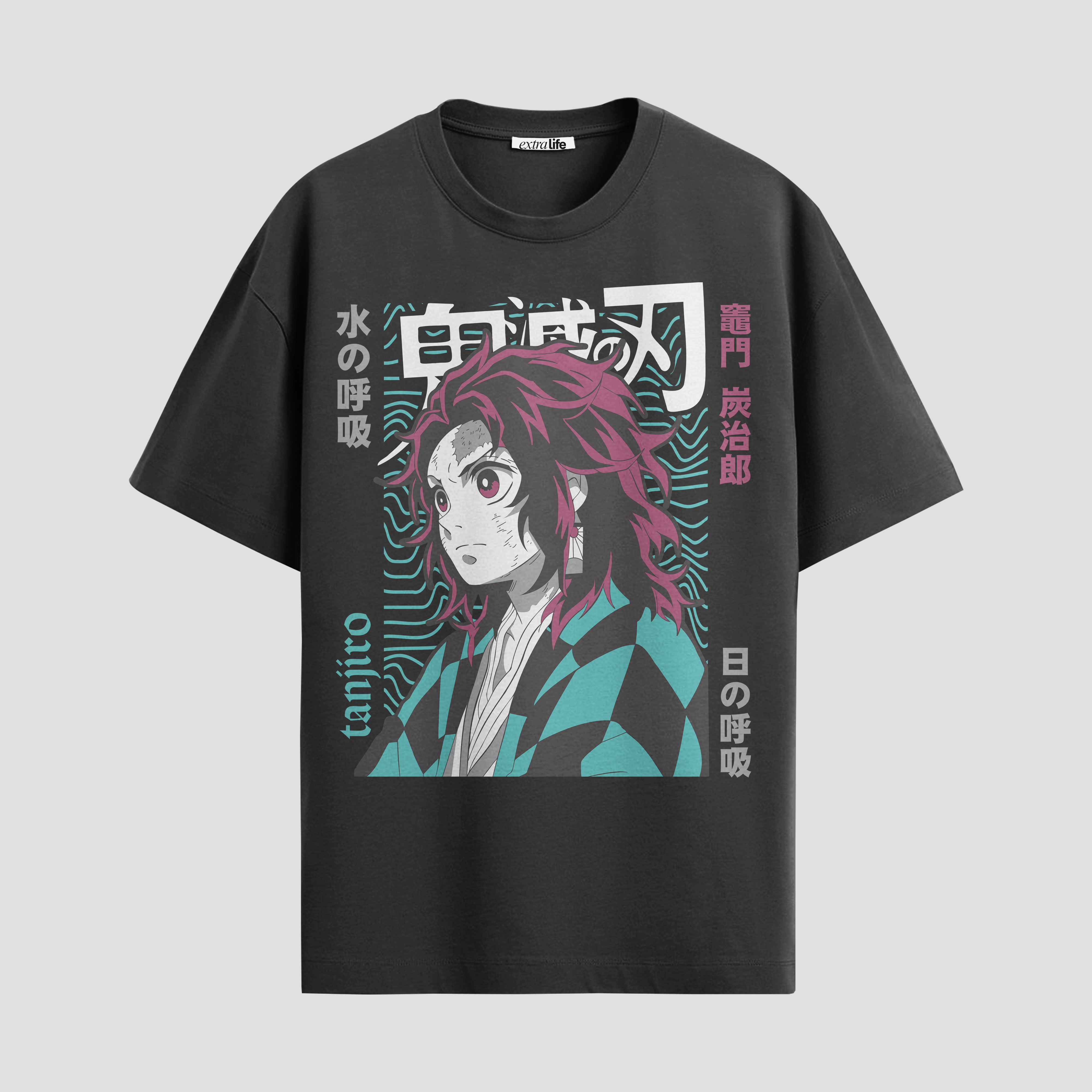Playera urbana de anime y gaming ExtraLife MX, corte Standard Fit unisex ligero y transpirable en color Deep Black y Pure White, ropa de uso diario para gym y casual.