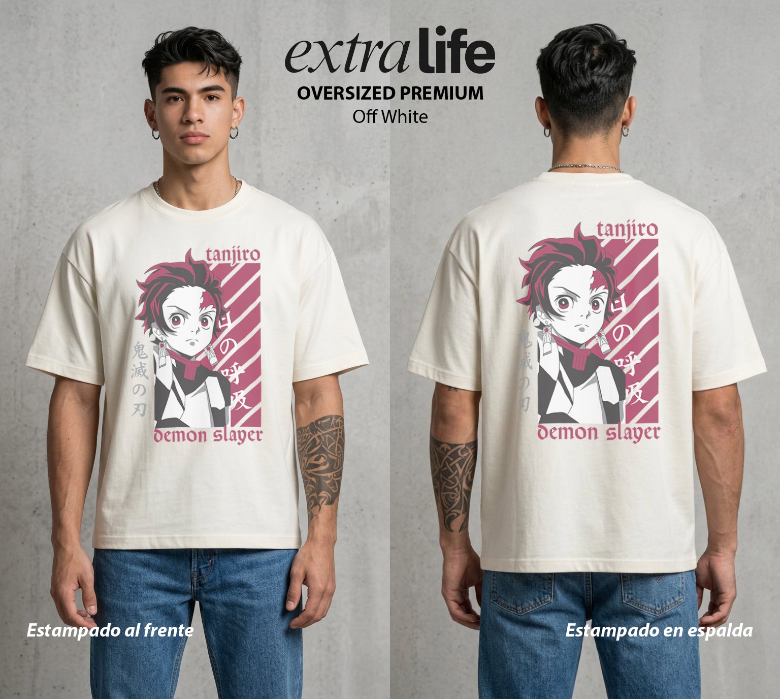 Cazadores de la Noche | Agua y Fuego del Sol #01219 - Playera Oversized Premium | Off White - Foto en modelo