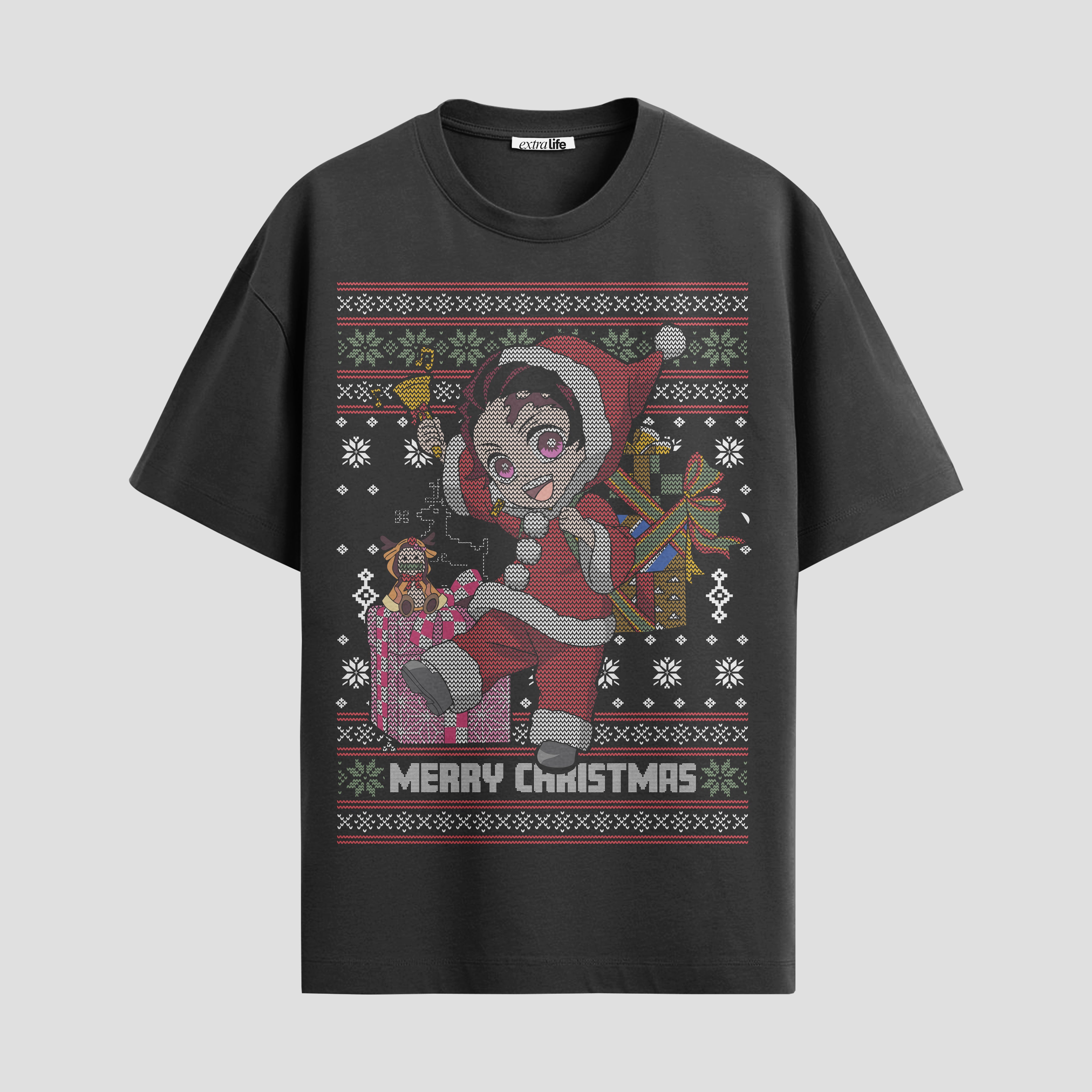 Playera urbana de anime y gaming ExtraLife MX, corte Standard Fit unisex ligero y transpirable en color Deep Black y Pure White, ropa de uso diario para gym y casual.