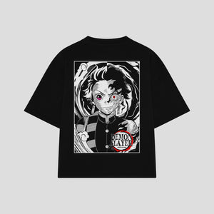 Playera streetwear premium de anime y gaming ExtraLife MX, corte boxy oversized drop shoulder heavyweight en color Deep Black y Off-White, moda urbana mexicana de culto.