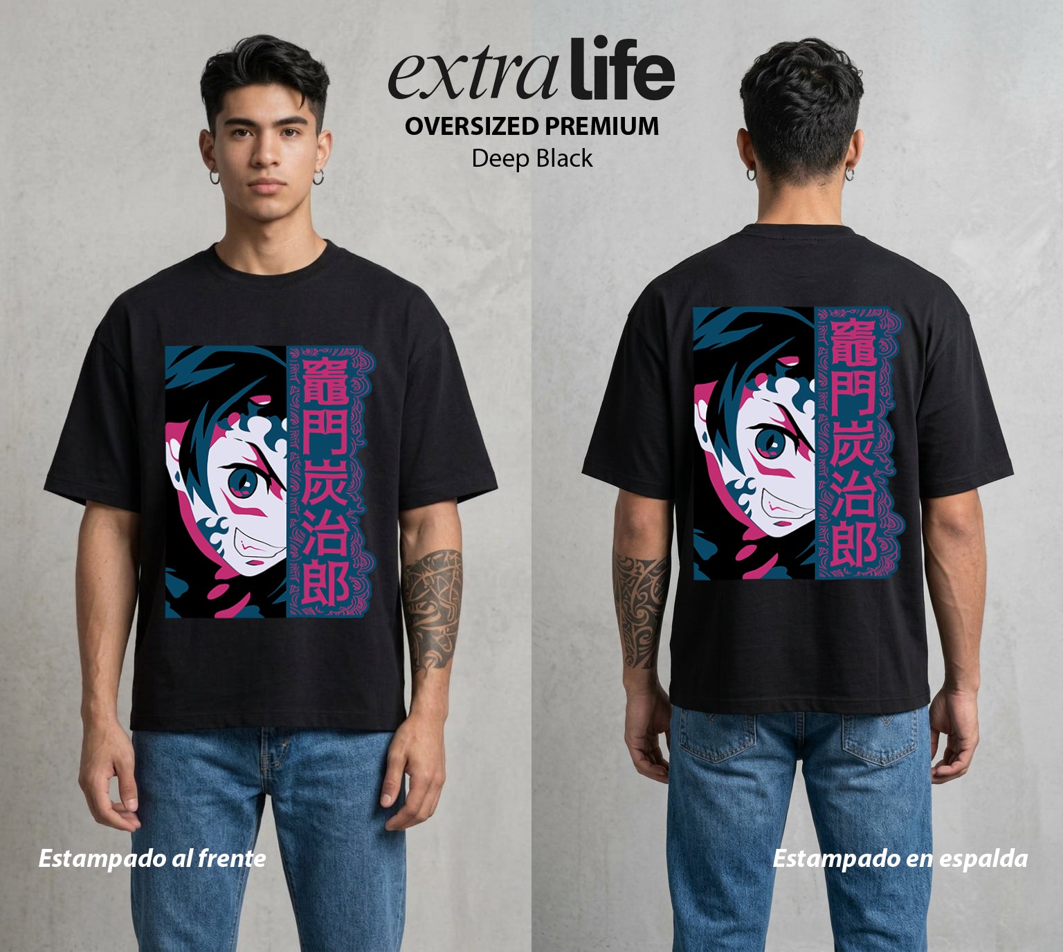 Cazadores de la Noche | Danza del Agua #01223 - Playera Oversized Premium | Deep Black - Foto en modelo