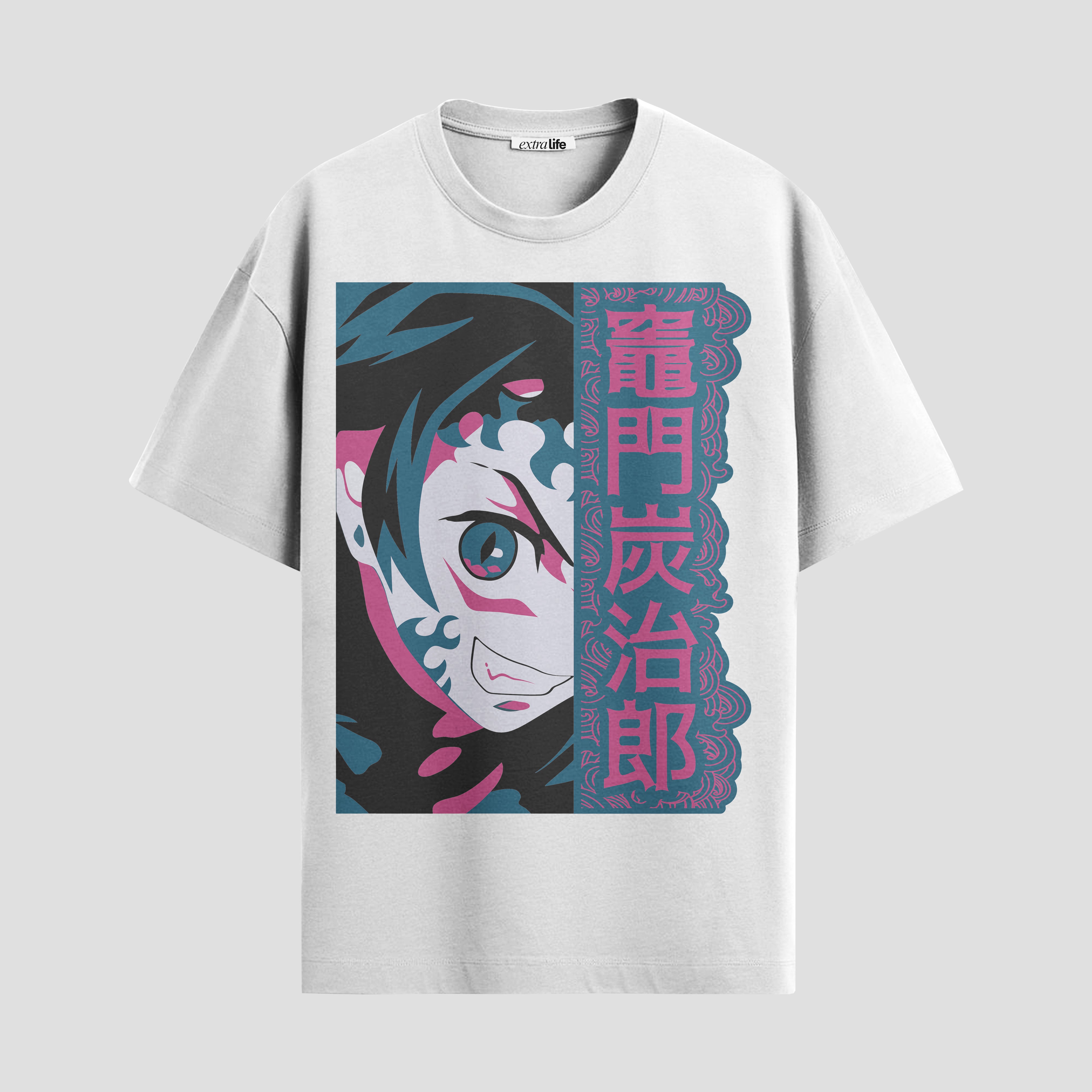 Playera urbana de anime y gaming ExtraLife MX, corte Standard Fit unisex ligero y transpirable en color Deep Black y Pure White, ropa de uso diario para gym y casual.