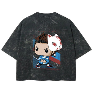 Playera streetwear premium de anime y gaming ExtraLife MX, corte boxy deluxe mineral wash heavyweight en color Acid Wash, moda urbana mexicana de culto.
