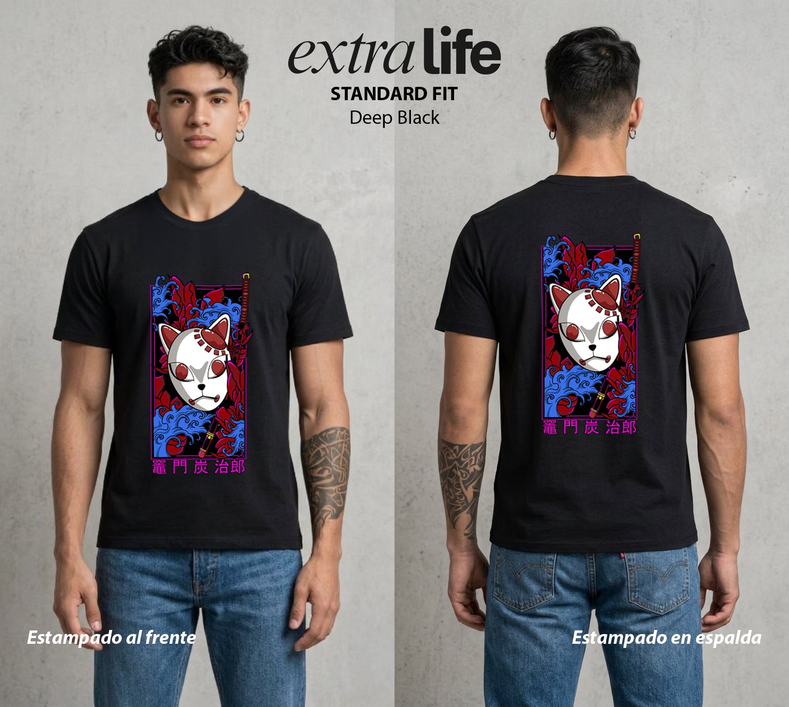 Cazadores de la Noche | El Cazador del Agua con Mascara #01228 - Playera Standard Fit | Deep Black - Foto en modelo
