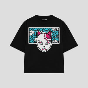 Playera streetwear premium de anime y gaming ExtraLife MX, corte boxy oversized drop shoulder heavyweight en color Deep Black y Off-White, moda urbana mexicana de culto.