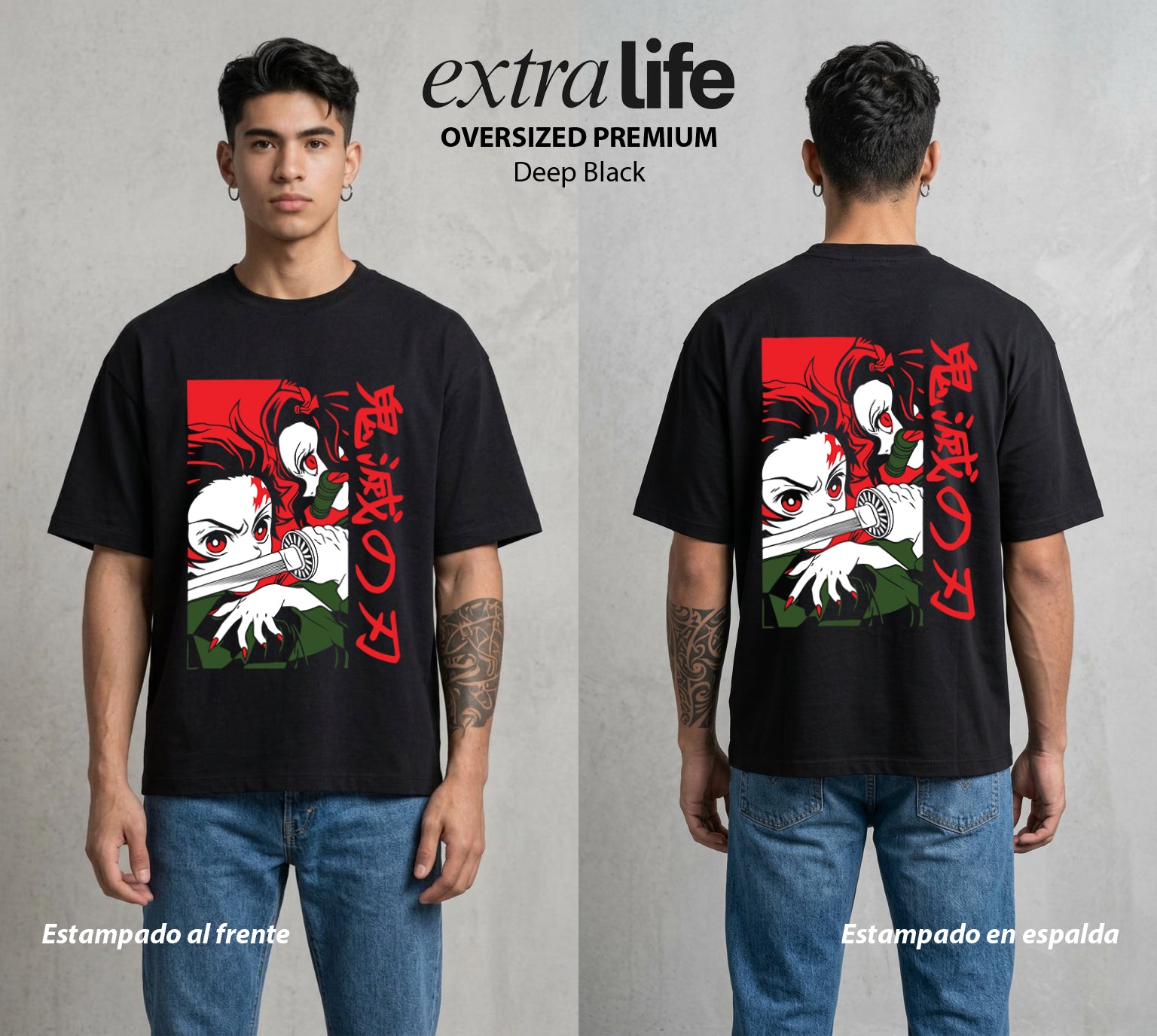 Cazadores de la Noche | La Demonia del Bien #01232 - Playera Oversized Premium | Deep Black - Foto en modelo