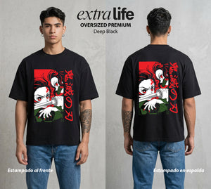 Cazadores de la Noche | La Demonia del Bien #01232 - Playera Oversized Premium | Deep Black - Foto en modelo
