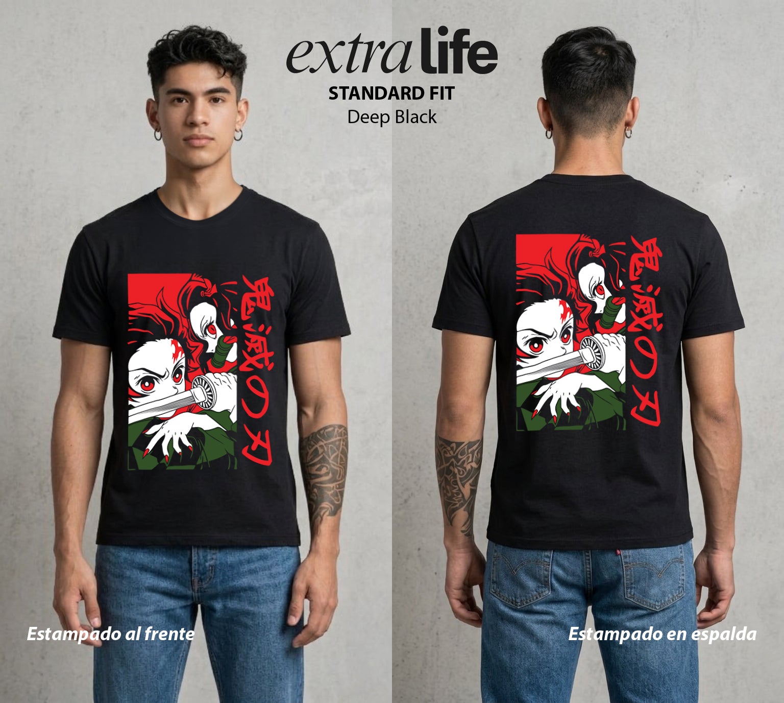Cazadores de la Noche | La Demonia del Bien #01232 - Playera Standard Fit | Deep Black - Foto en modelo