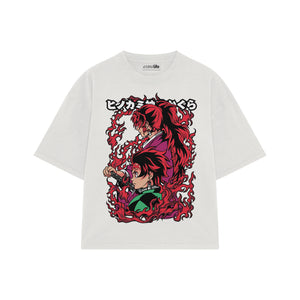 Playera streetwear premium de anime y gaming ExtraLife MX, corte boxy oversized drop shoulder heavyweight en color Deep Black y Off-White, moda urbana mexicana de culto.