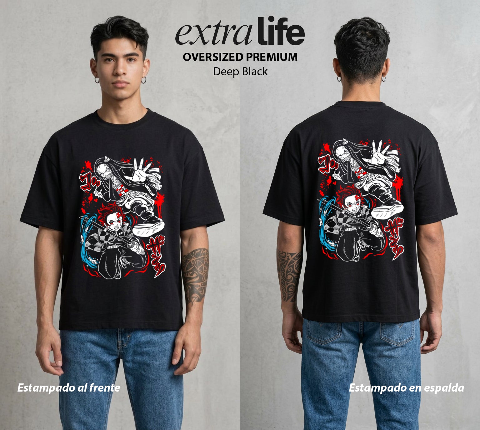 Cazadores de la Noche | La Hermana de Bambu #01237 - Playera Oversized Premium | Deep Black - Foto en modelo