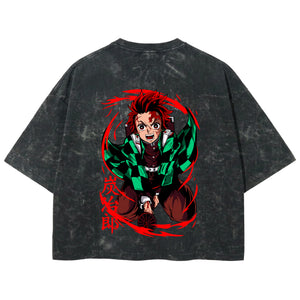 Playera streetwear premium de anime y gaming ExtraLife MX, corte boxy deluxe mineral wash heavyweight en color Acid Wash, moda urbana mexicana de culto.