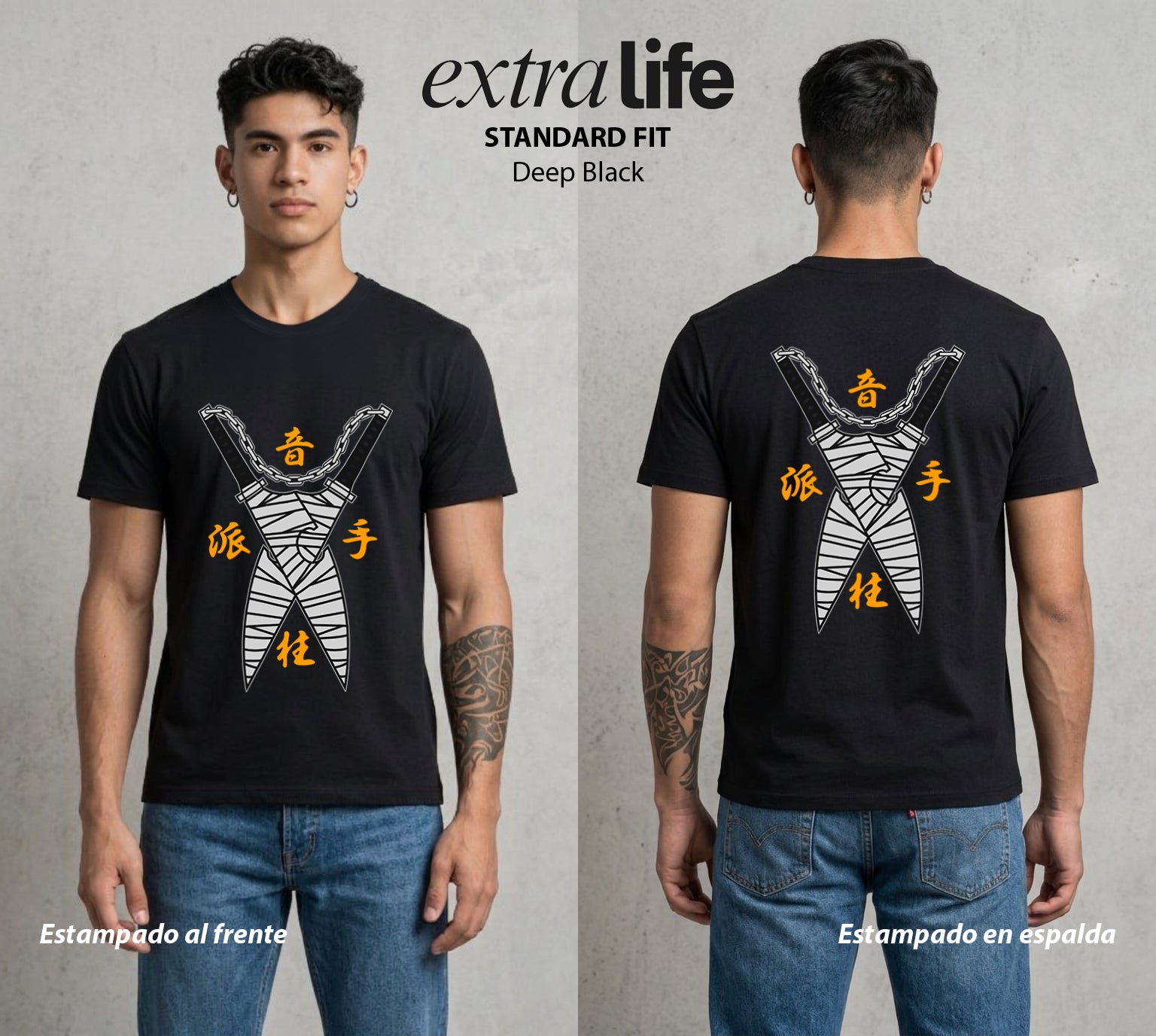 Cazadores de la Noche | El Dios del Entretenimiento #01240 - Playera Standard Fit | Deep Black - Foto en modelo