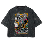 Playera streetwear premium de anime y gaming ExtraLife MX, corte boxy deluxe mineral wash heavyweight en color Acid Wash, moda urbana mexicana de culto.