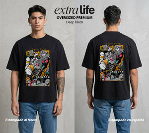 Cazadores de la Noche | Musica y Combate #01241 - Playera Oversized Premium | Deep Black - Foto en modelo