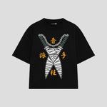 Playera streetwear premium de anime y gaming ExtraLife MX, corte boxy oversized drop shoulder heavyweight en color Deep Black y Off-White, moda urbana mexicana de culto.