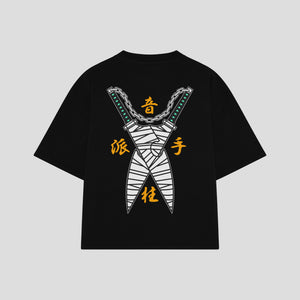 Playera streetwear premium de anime y gaming ExtraLife MX, corte boxy oversized drop shoulder heavyweight en color Deep Black y Off-White, moda urbana mexicana de culto.